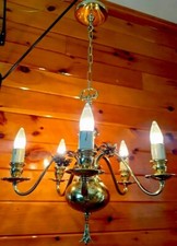 Vtg/Antique 1940s-60s Victorian Art Nouveau Dainty Brass Chandelier Light Fixtur picture
