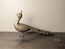 Vintage Brass Peacock Large ~15 inches MCM Sculpture Figurine picture