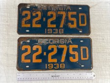 1938 GEORGIA License Plate Matched Pair Tag 22-275D picture