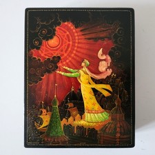 Antique russian lacquer box Vintage Papier Mache Fedoskino trinket Mstera Palekh picture