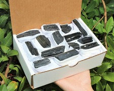Bulk Extra Grade Shiny Natural Rough Black Tourmaline Rod Log Box 14 - 18 Piece picture