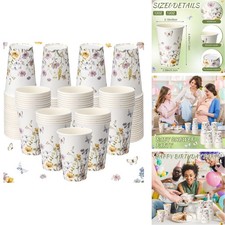 Tioncy 50 Pcs Spring Wildflower Butterfly 12 oz Disposable Paper Coffee Cups picture