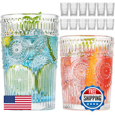 Wookgreat Vintage Drinking Glasses Set Of 12 Textured Clear Striped Glass picture
