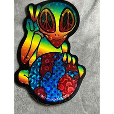 Lot 10 Vintage 1997 Alien Peace Sign Prism Stickers Holographic Rainbow UFO picture