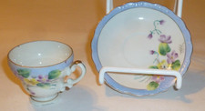 VTG Hal-Sey Fifth Ave Porcelain Footed Tea Cup Saucer Japan Hand Painted blue picture