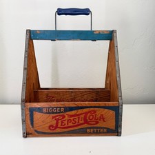 Vintage WWll Era Pepsi Cola Bigger Better Wooden Advertisement Carrier Crate picture