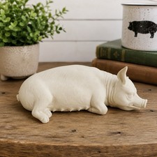 Vintage Bisque Porcelain Pig Figurine Lying Down Sleeping Farm Animal 5.5” picture