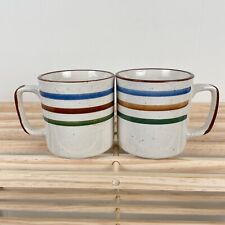 Vintage Set of 2 Chi Kiang Otagiri Striped Stoneware Pottery Coffee Mugs 8 oz picture