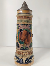 VTG GERZ Pre WWII STEIN #660 GERMAN Lidded Dachshund Hunting Dog Stag Breweriana picture