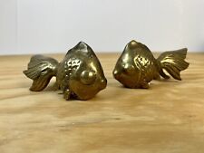 Vintage Pair of Brass Koi Fish Fantail Goldfish Figurine Paperweight Decor MCM picture