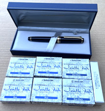 Sailor 1911 Fountain Pen Black & Gold Tone w/ 14k Nib & Jentle Ink + Converter picture