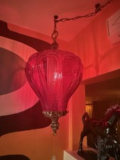 ✨Rare MCM True Red Glass Hot Air Balloon Swag Lamp Original Brass new electric  picture