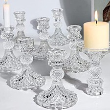 12 Pcs Clear Glass Candlestick Holders for Table Decor Centerpieces picture