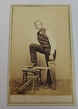 Antique Occupational CDV Photo Carpenter Tools Saw Plane Axe Hammer Fisher Bros picture