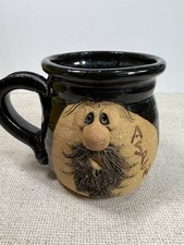 Vtg Mahon Made Stoneware Aspen 3D Ugly Face Mug 70s Pottery Cup Novelty Folk Art picture