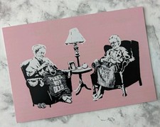 Banksy Exhibit Street Art Grannies Pink Postcard Single New Blank picture