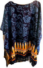 CORONA EXTRA Beer Blue Tunic Poncho Rayon Tropical Beachy Cover Up Fringe Party picture