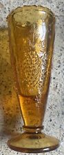 Vintage Smith Fayette Amber Glass Vase Pressed Grapes Leaves Pattern—6.5” Tall picture