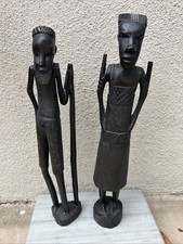 Vintage African Wood Tribal Figurine Set Of 2 Male Female Made In Kenya picture