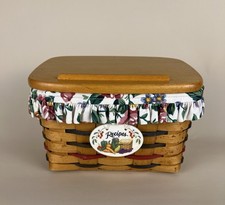 Vintage 1999 Longaberger Large Recipe Basket WoodCrafts Lid Floral Liner picture