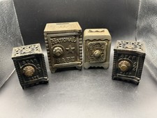 Lot 4 Antique Cast Iron Safe Still Banks Star National Fort Deposit Vintage 1900 picture
