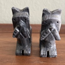 VTG Set of 2 Carved Stone Scottish Terrier Scotty Dog Figurines Family Gray Rock picture