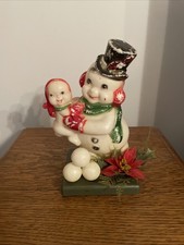 Vintage Blow Mold Plastic Christmas Snowman Snowbaby Florabelle Hong Kong MCM picture