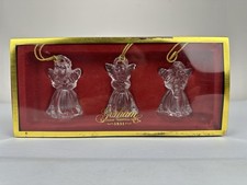 Set of 3 Gorham Crystal Glass Christmas Winged Angel Ornaments Gold Tassels picture