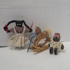 Vtg Miniature Wooden Black Folk Art Lot Americana Doll Rocking Horse Sitter picture
