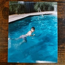 Handsome Man Skinny Dipping In Pool / Vintage Snapshot Found Photo picture