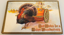 BEST WISHES FOR A HAPPY THANKSGIVING Antique 1910 Cherub TURKEY Pumpkin POSTCARD picture