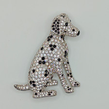 SWAROVSKI CRYSTAL BROOCH PIN BLACK SILVER TONE DALMATION DOG Vintage SWAN SIGNED picture