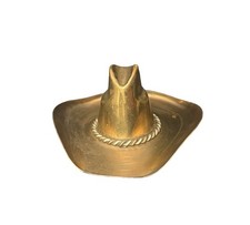 VTG Brass Western Outlaw Cowboy Hat 5.5” Paperweight Rope Detail Desk Decor picture