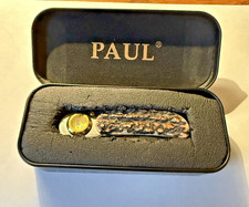 Lone Wolf Knives Paul Slim Jim w/ Sambar Stag Handle Scales NIB & Collectors Tin picture