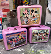 Aladdin Disney Mickey & Minnie Mouse Pink Plastic Lunch Box Lot of 3 picture