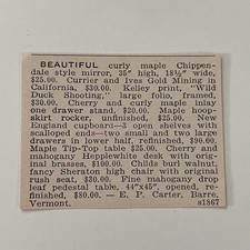 Curly Maple Chippendale Style Mirror E P Carter Barre MA 1943 Clipping SAI7-S81 picture