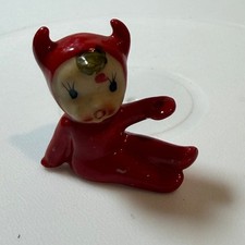 Vintage Miniature Ceramic Devil Imp Figurine Red Kewpie Baby Halloween picture