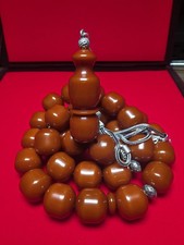 Vintage Brown Sandalwood Sandalos Misbaha 33 Beads 15m Sterling Silver 925Tassel picture