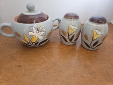 VTG 50s STANGL Stanglware Lidded SUGAR BOWL Salt/Pepper Shakers GOLDEN HARVEST picture