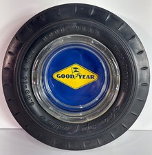 Vintage Goodyear Tires Rubber Tire Ashtray Advertising Promo Blue Glass Insert picture