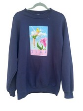 VTG Disney Store Tinkerbell Adult Large Graphic Sweatshirt Crew Neck Navy USA picture