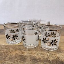 6 Vintage Decover Italy Black Floral Flower Frosted Low Ball Drink Glasses picture