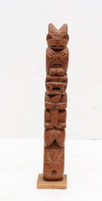 ATQ Northwest Coast Native American Hand Carved Wood Totem Pole 11.25