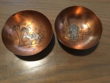 2-Vintage Victoria Ana Nunez Brilanti Copper Sterling Silver Bowls #267-Taxco picture
