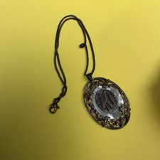 1915 antique Our Lady of Lourdes filigree pendant mother of pearl necklace  picture