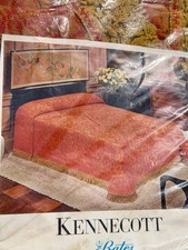 Vintage 1960s GOLD FRINGE Bates Tapestry Bedspread MCM Retro Double Blanket NWT picture