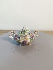Vtg Lefton China Hand Painted Floral Chint Sugar Bowl w/ Lid Double Handle Small picture