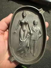 SpeakEasy Ashtray Cigarette Cigar Home Decor METAL Patina Prohibition NSFW Nude picture