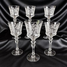 Tiffin Franciscan La Rosa Etched Floral Wine Water Goblets Set of 7 Stem 15092 picture