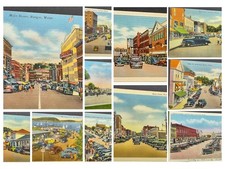 11 vintage colorized linen postcards depicting historic main streets in MAINE picture